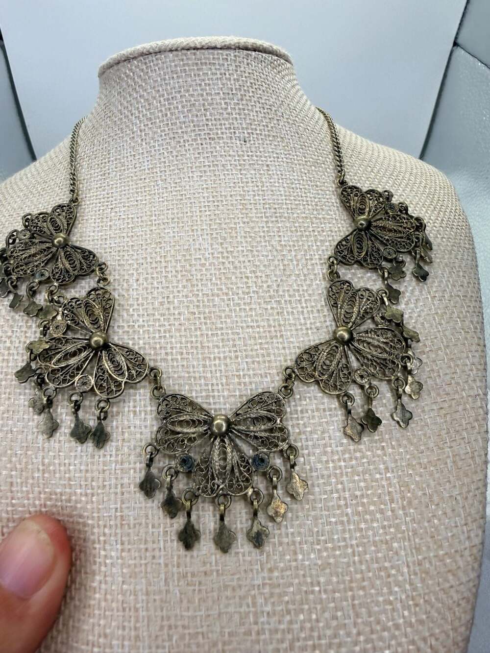 Vintage Ornate Butterfly Filigree Bib Statement Necklace